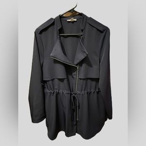 Nordstrom Pleione Jacket lightweight Cinch Waist Navy Blue Sz L Career Workwear